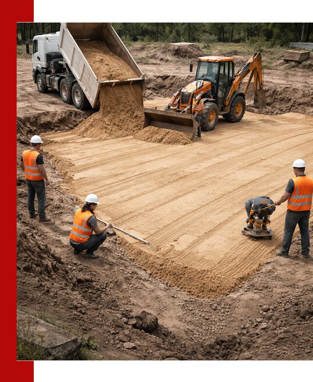 Устройство песчаной подушки для фундаментов и дорог в Тейково